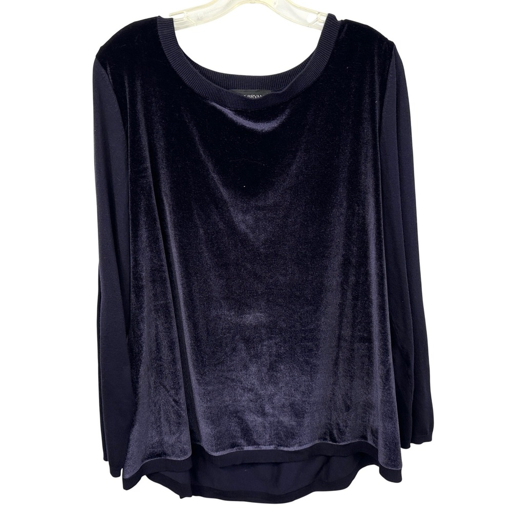 Lane Bryant Plus Size 18/20 Pullover Top Dark Navy Blue Velvet Front Mixed 472